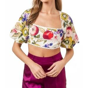 NEW FORE COLLECTION la frutta top in white multi